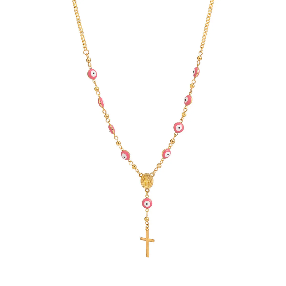 Pink Acrylic & 18K Gold-Plated Evil Eye Cross Pendant Necklace