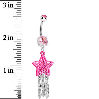 Pink Gem Shining Star Dreamcatcher Belly Ring
