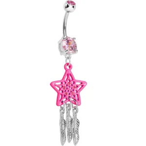 Pink Gem Shining Star Dreamcatcher Belly Ring