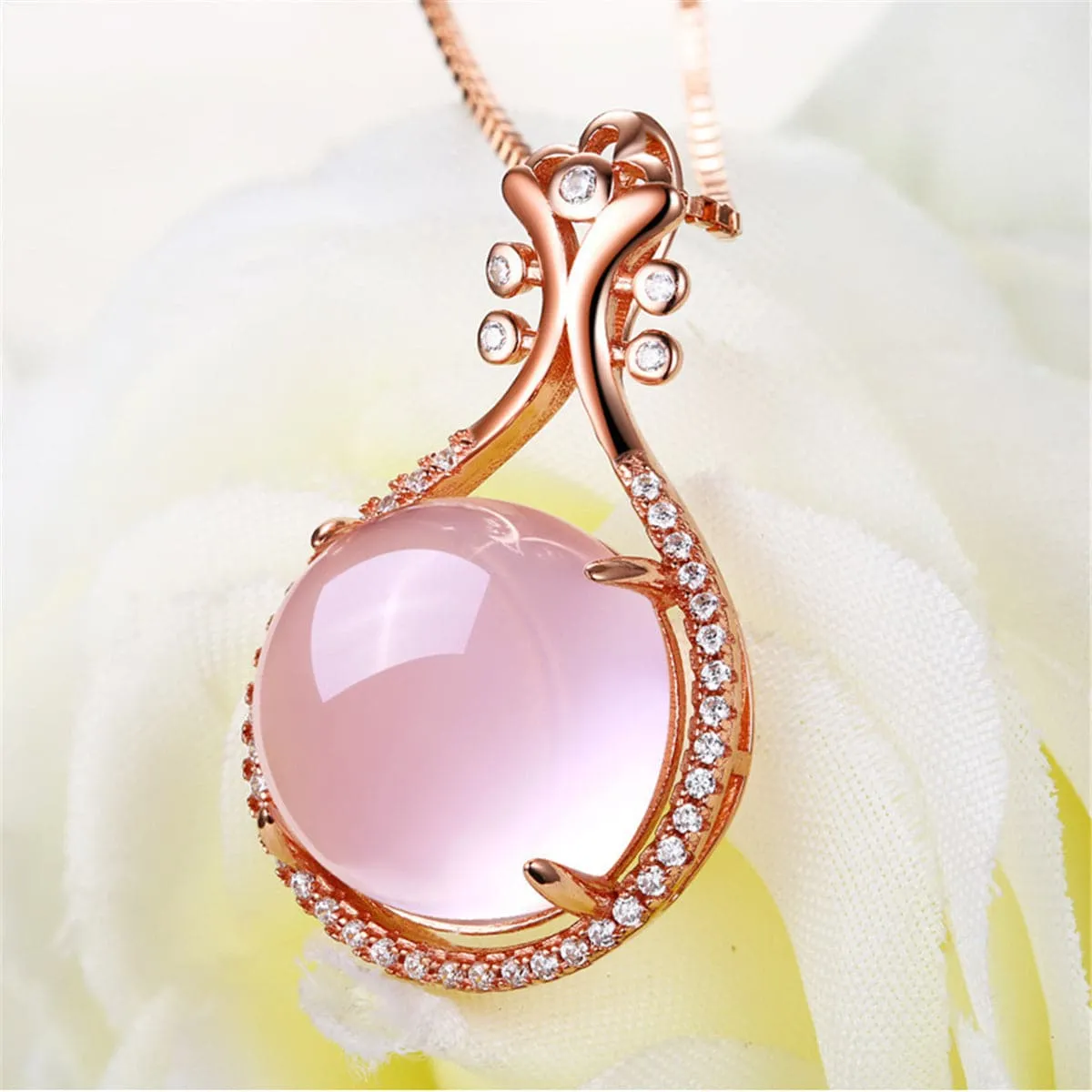 Pink Quartz & Cubic Zirconia Pipa Pendant Necklace