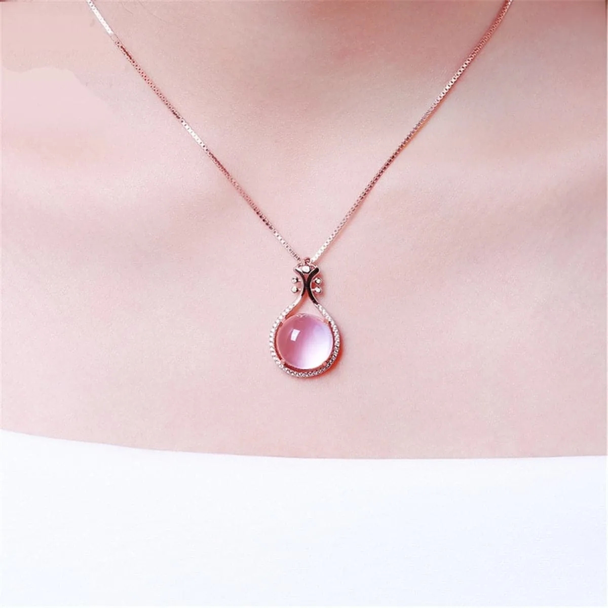 Pink Quartz & Cubic Zirconia Pipa Pendant Necklace