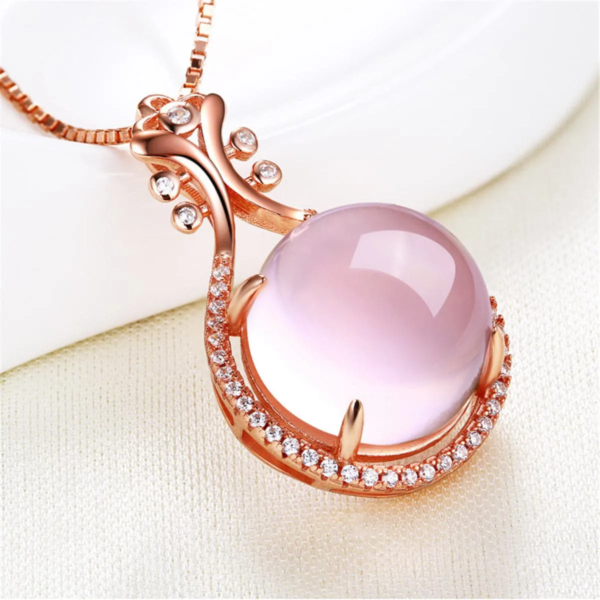 Pink Quartz & Cubic Zirconia Pipa Pendant Necklace
