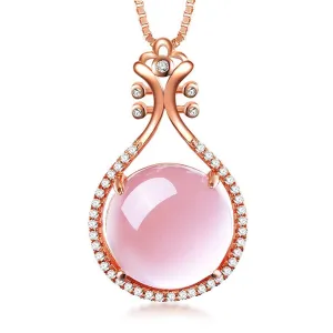 Pink Quartz & Cubic Zirconia Pipa Pendant Necklace