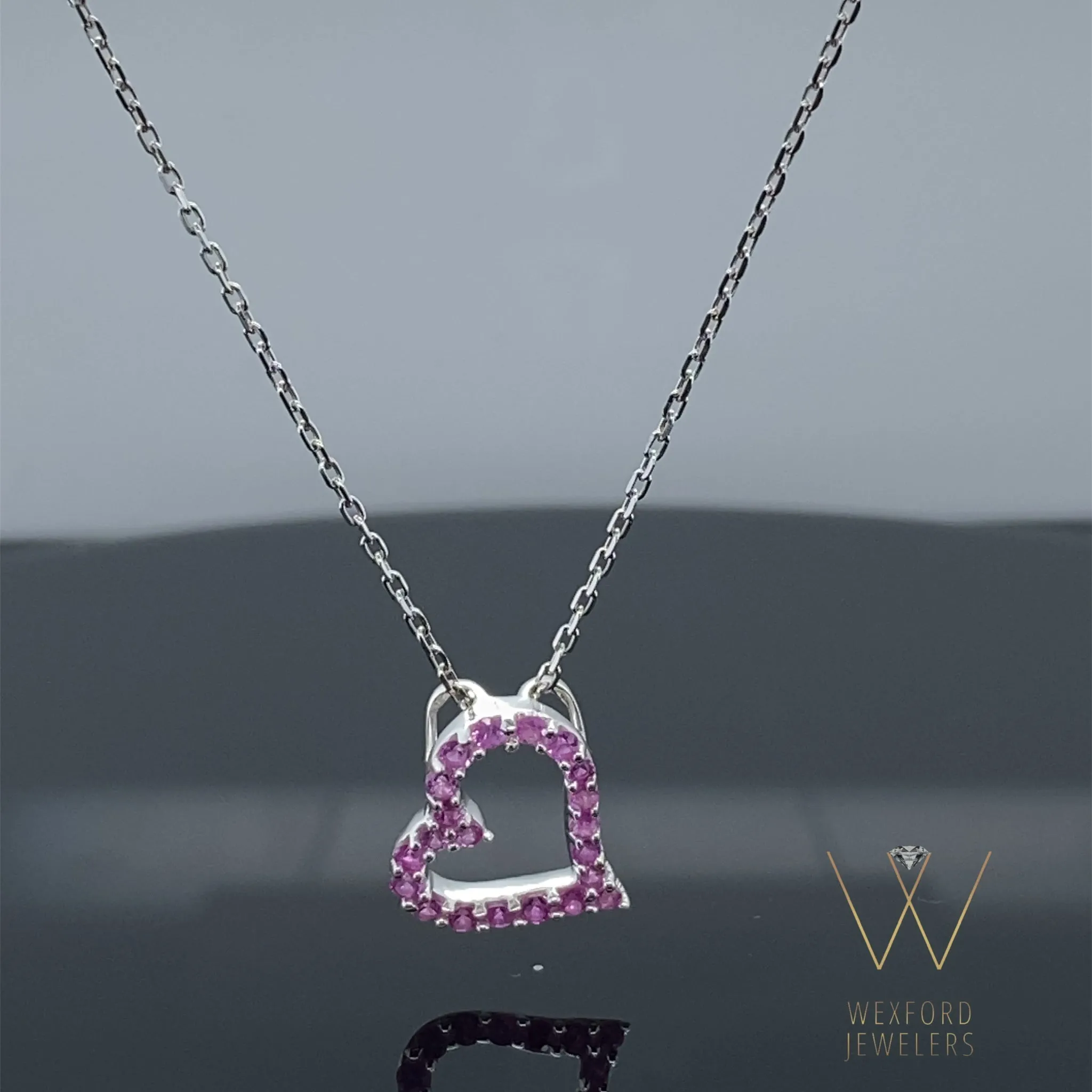 Pink Sapphire Sweetest Heart Sterling Silver Necklace