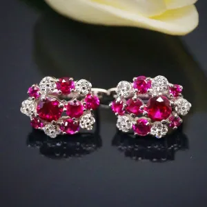 Pure 92.5 Sterling Silver Ruby & CZ Studs