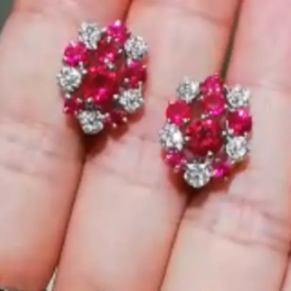 Pure 92.5 Sterling Silver Ruby & CZ Studs