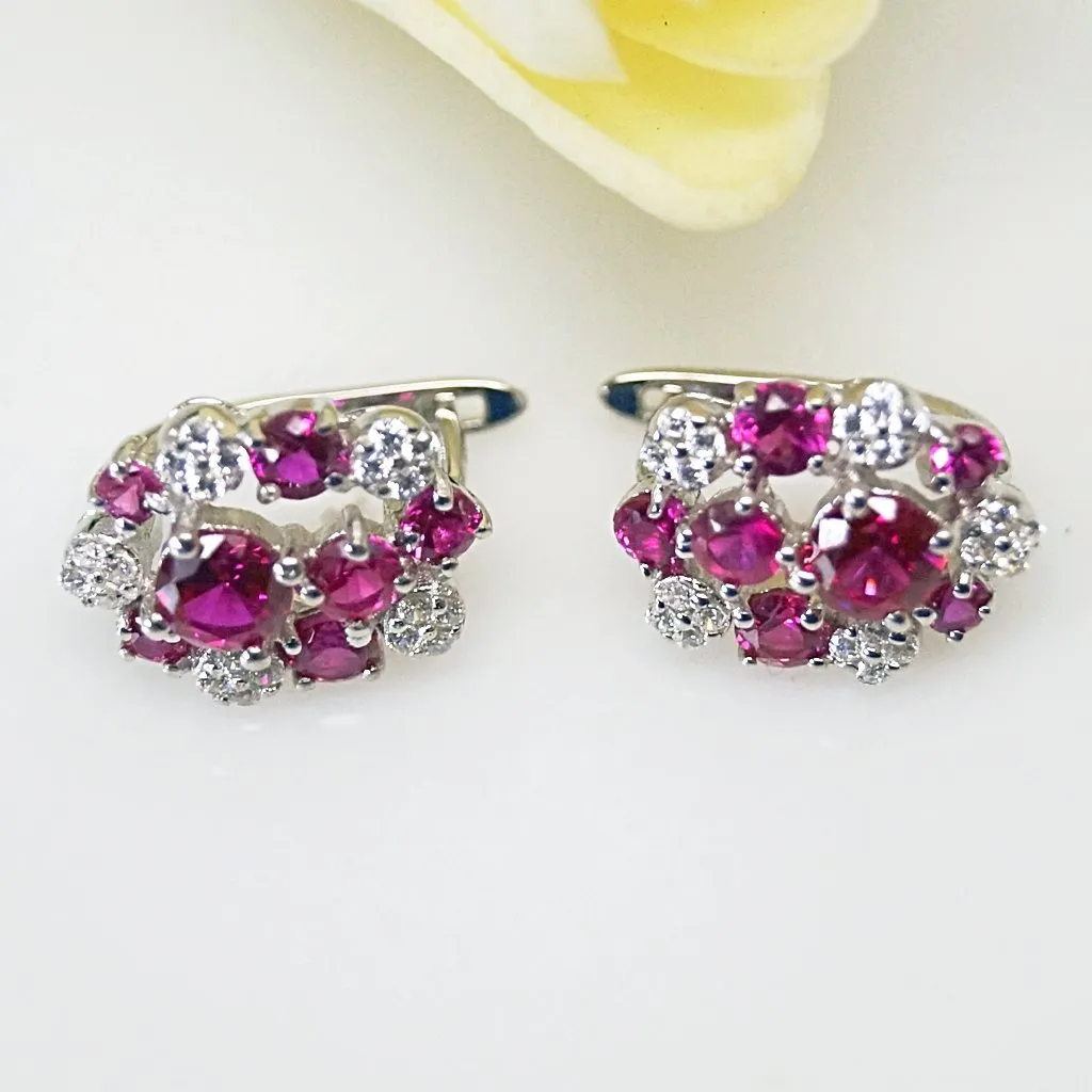Pure 92.5 Sterling Silver Ruby & CZ Studs