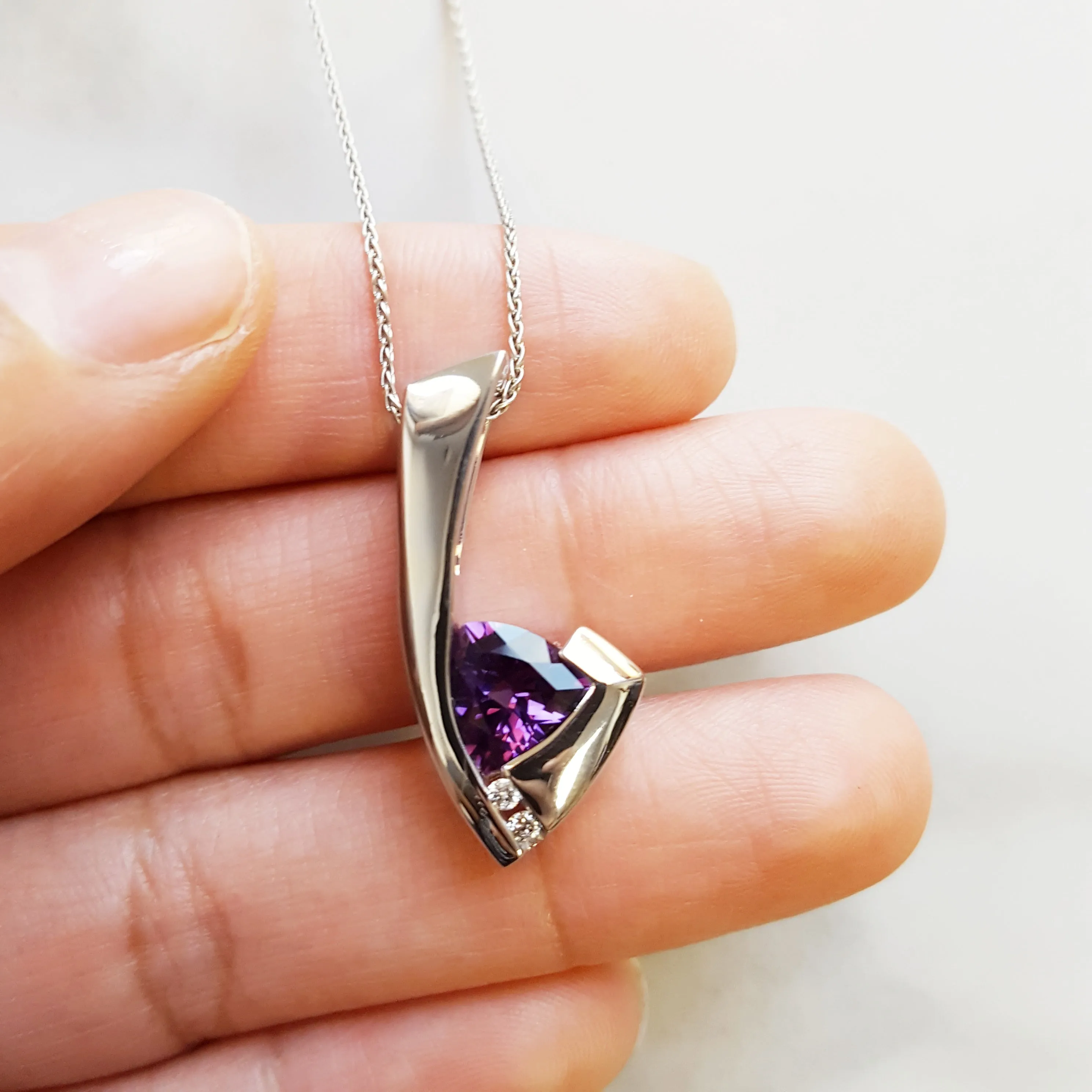 "Malia" 14k White Gold AZ Amethyst Pendant Slide