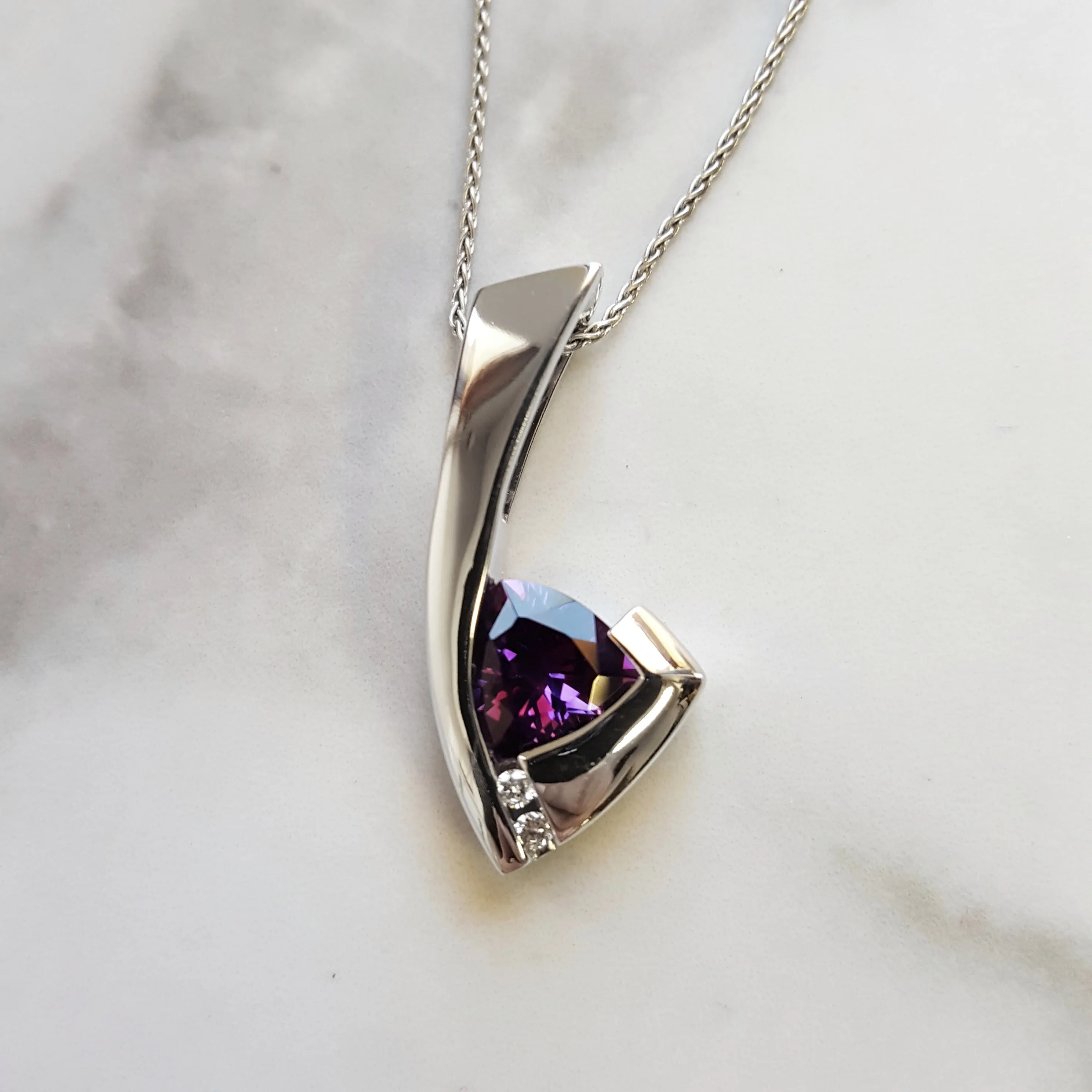 "Malia" 14k White Gold AZ Amethyst Pendant Slide