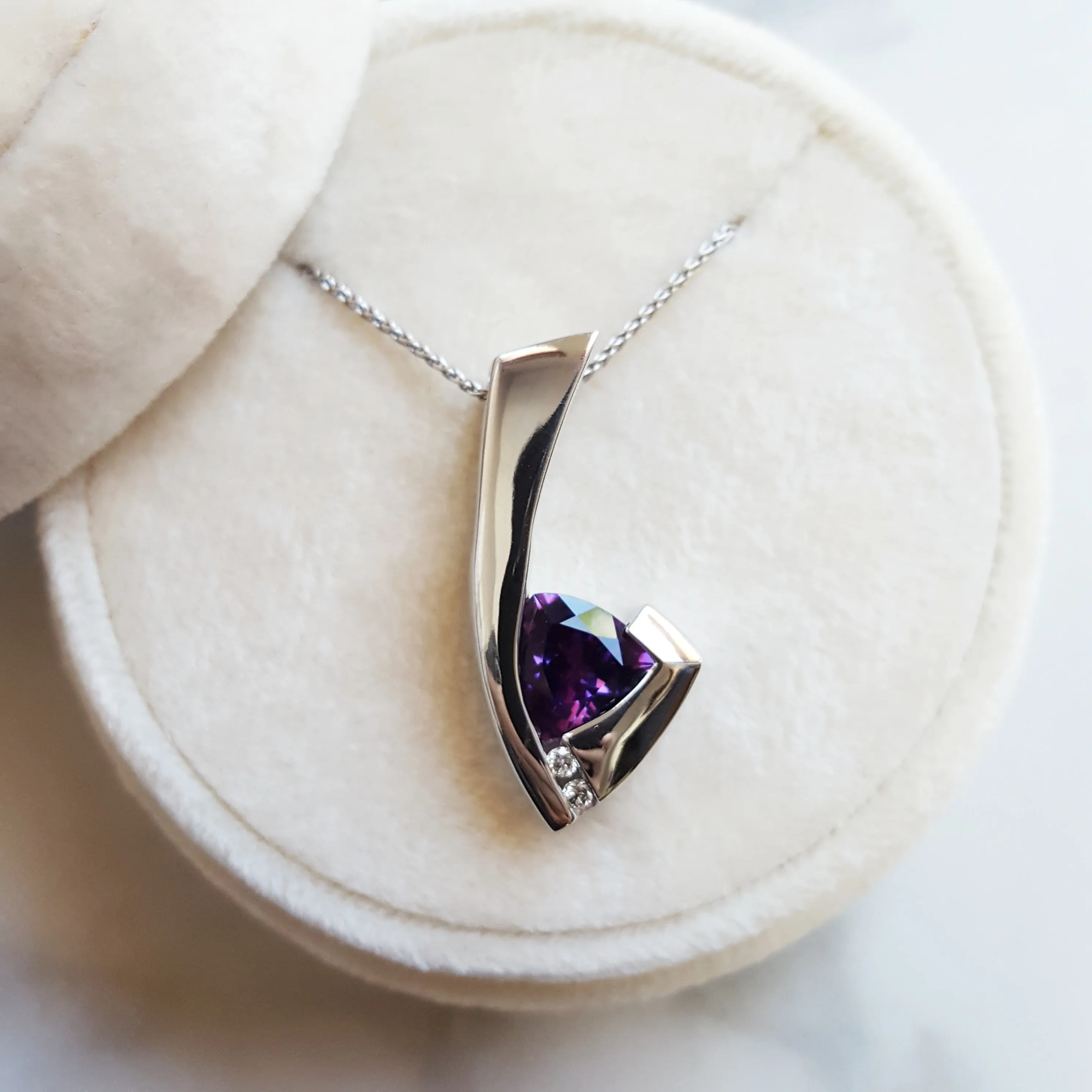 "Malia" 14k White Gold AZ Amethyst Pendant Slide