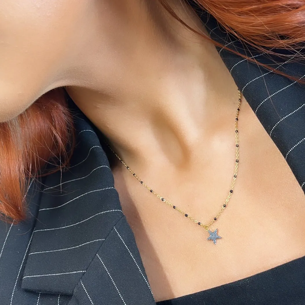 Rebecca Jolie Star Gold & Black Necklace