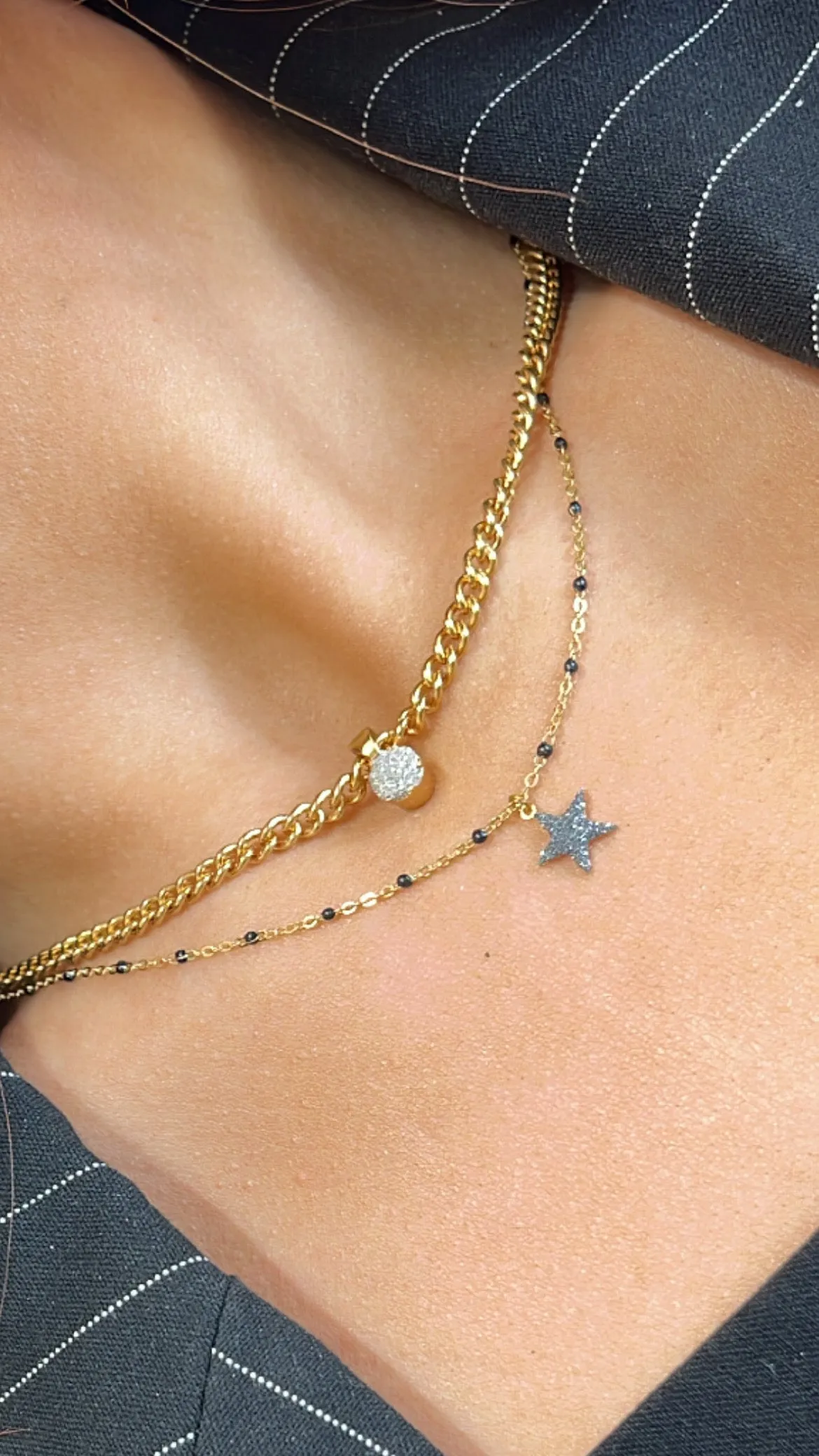 Rebecca Jolie Star Gold & Black Necklace