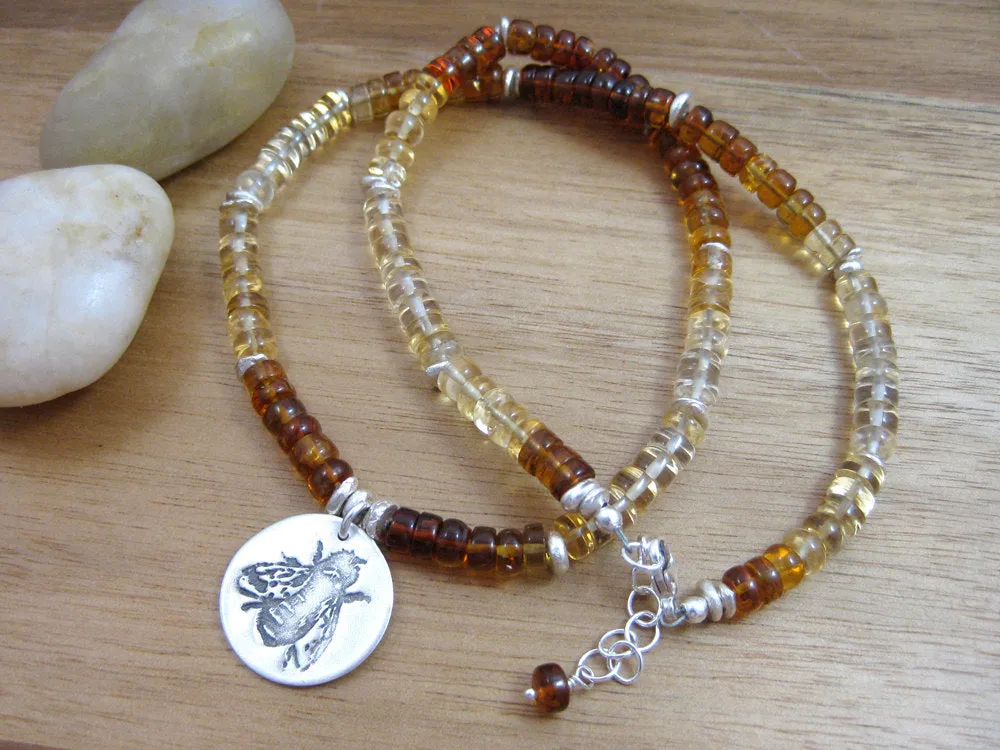 Recycled Silver Honey Bee Ombre Citrine Necklace