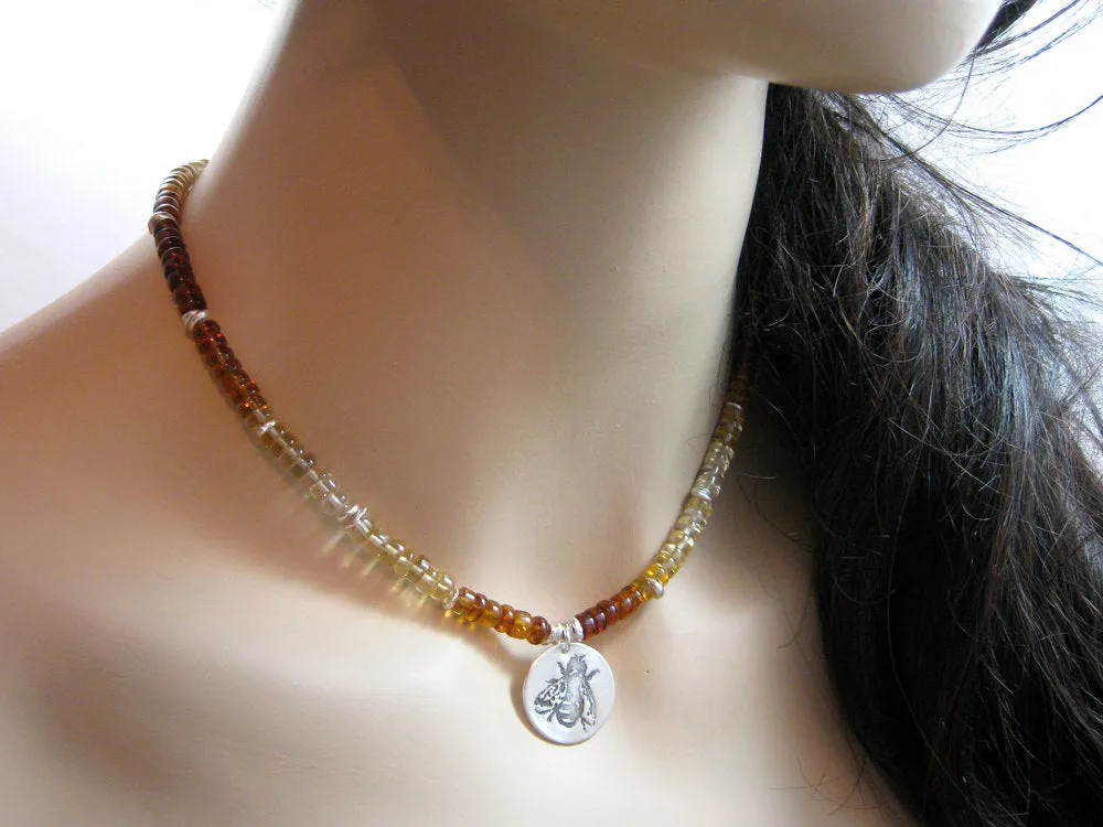 Recycled Silver Honey Bee Ombre Citrine Necklace