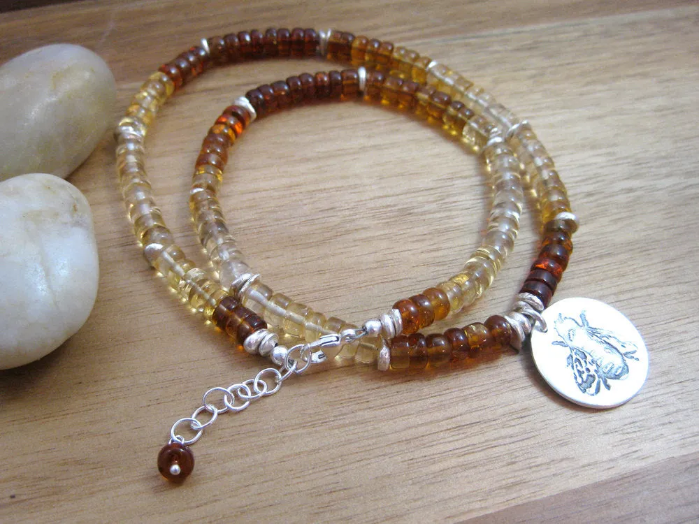 Recycled Silver Honey Bee Ombre Citrine Necklace