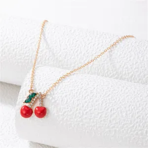 Red Enamel & Cubic Zirconia Cherry Cluster Pendant Necklace