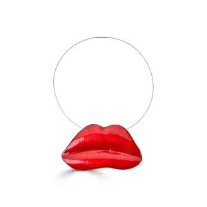Red Enamel Bronze Lips Necklace