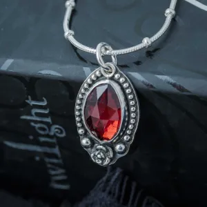 Red Garnet Rose Pendant Necklace in Sterling Silver