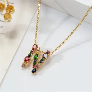 Red Multicolor Crystal & Cubic Zirconia Letter N Pendant Necklace