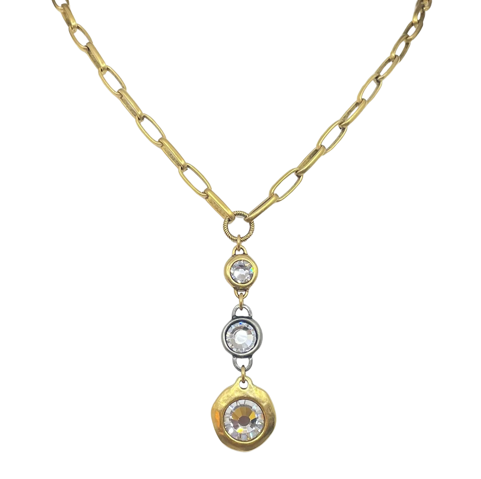 Reproduction 18" Gold Plated Chain with Sterling and Gold Plated Swarovski Crystals