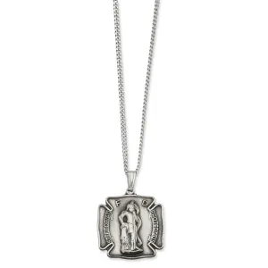 Rhodium Plated St. Florian Medal Necklace