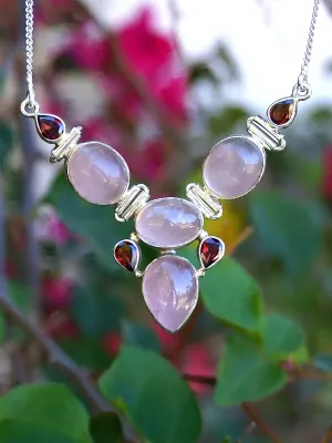 Rose Quartz and Garnet Hinged Necklace 1