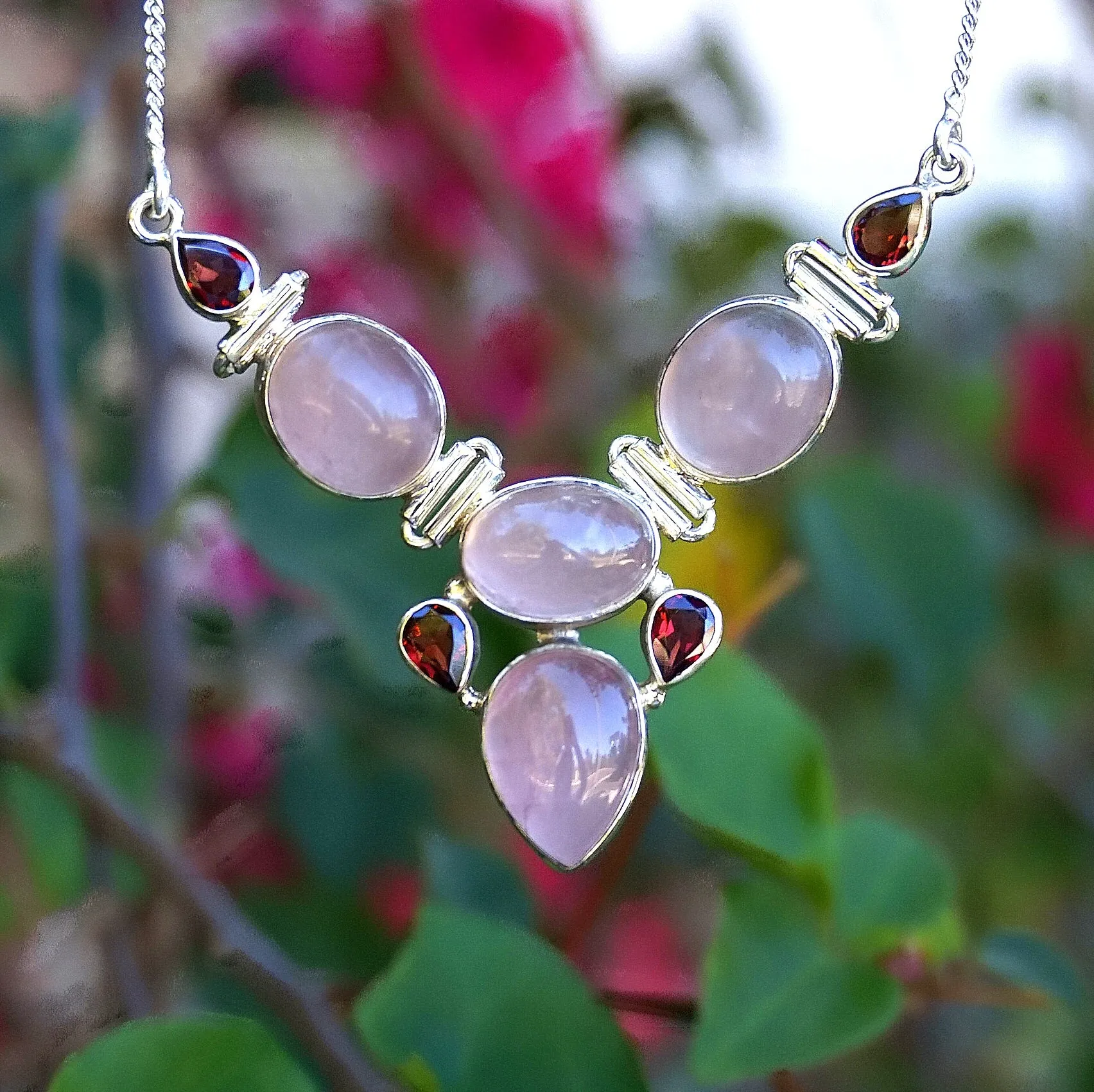 Rose Quartz and Garnet Hinged Necklace 1