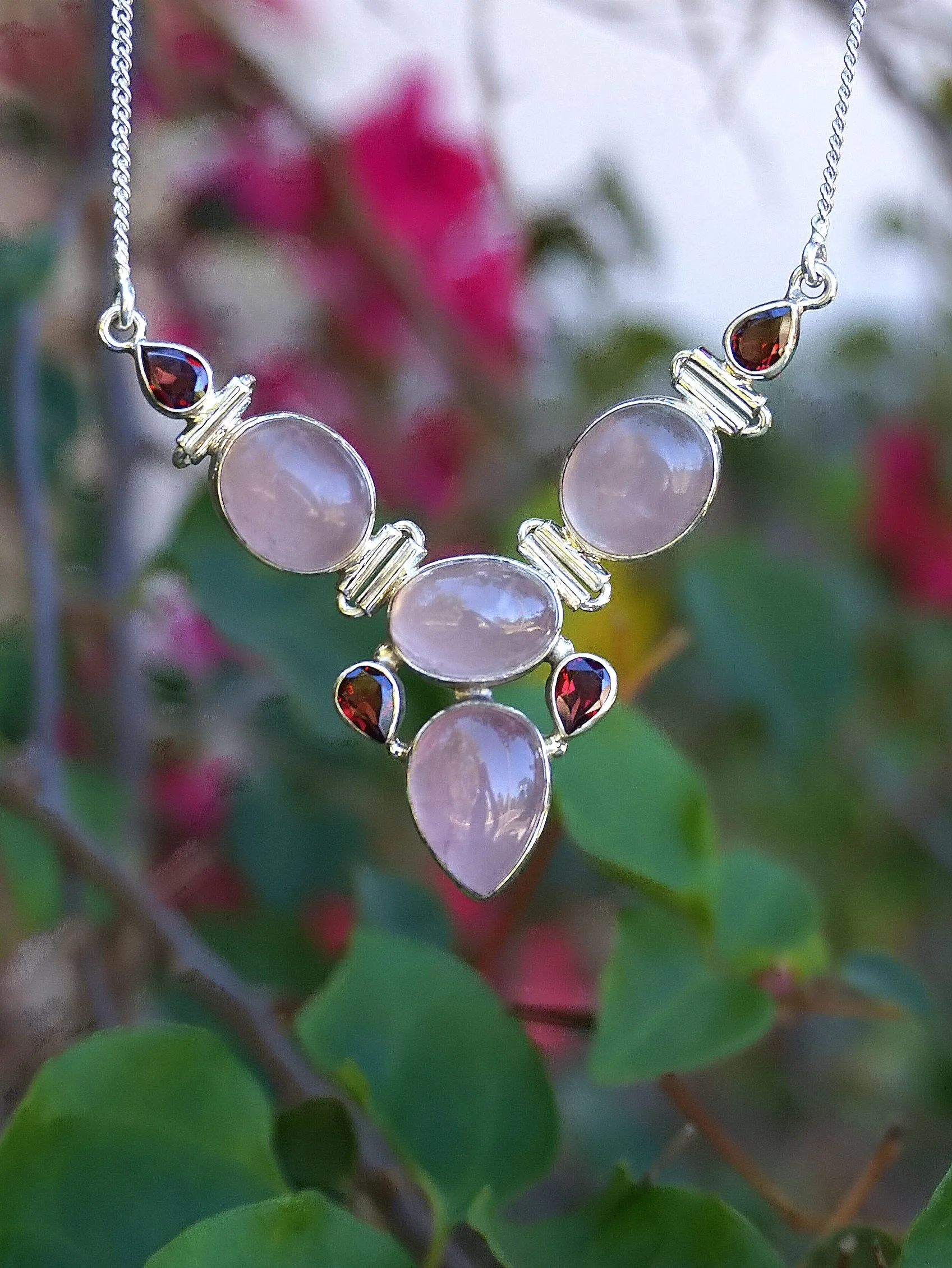 Rose Quartz and Garnet Hinged Necklace 1