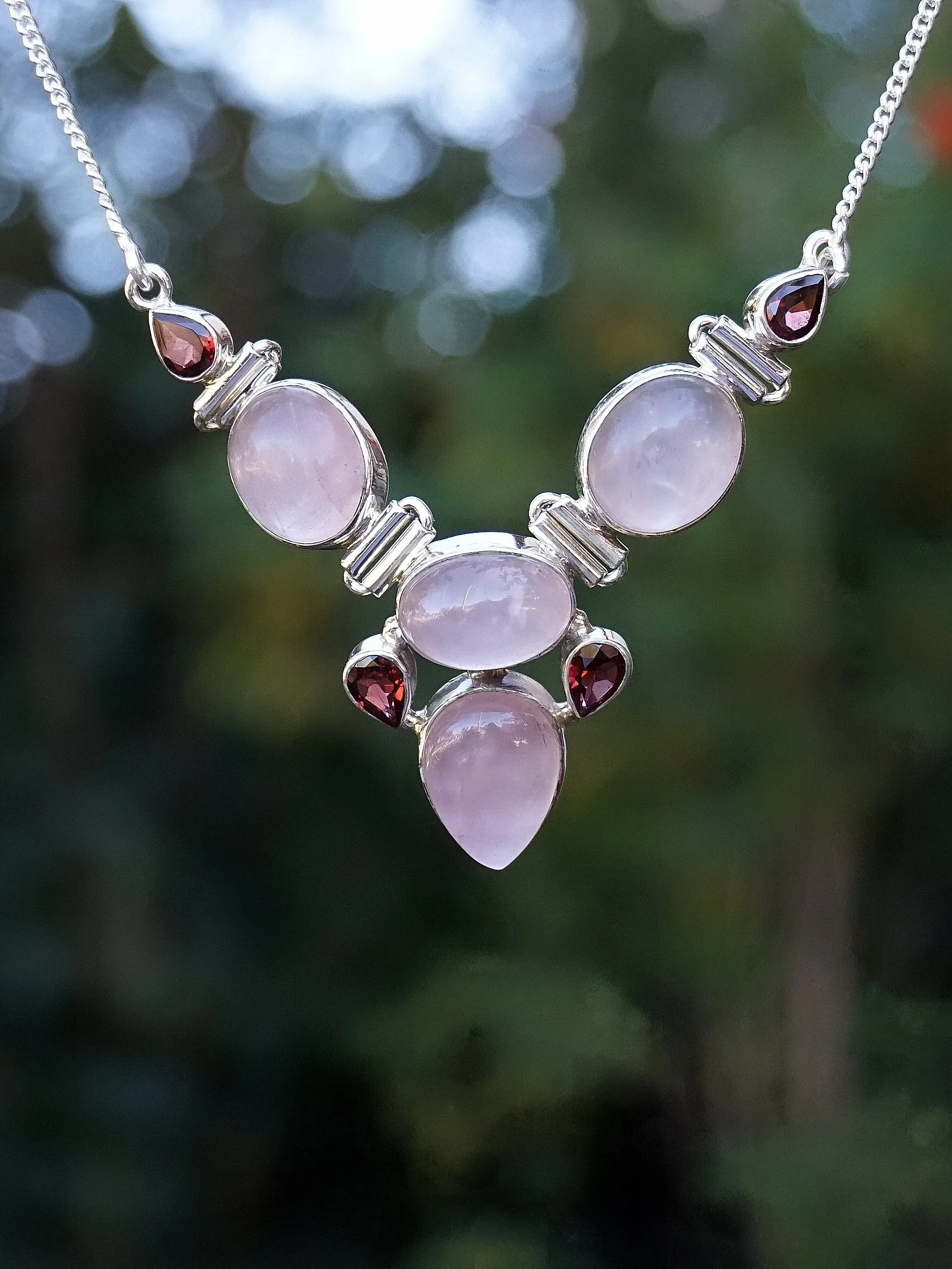 Rose Quartz and Garnet Hinged Necklace 1
