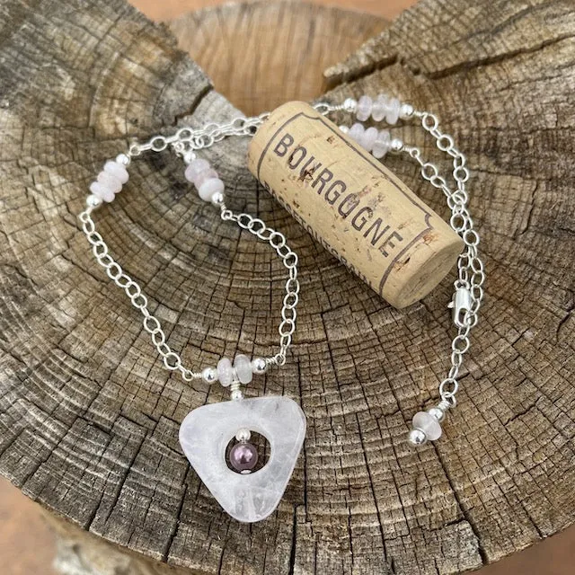 Rose quartz stone pendant necklace on sterling silver chain