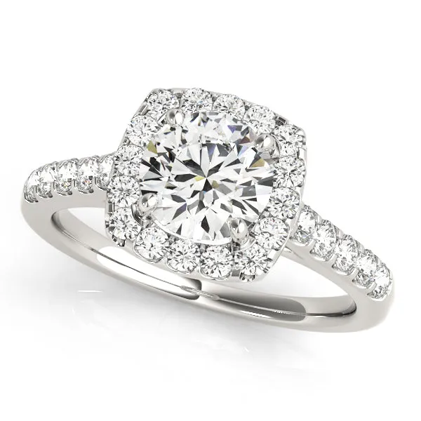 Round Diamond Cushion Halo Pavé Engagement Ring| 0.75 Carat Total Weight