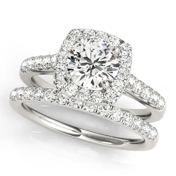 Round Diamond Cushion Halo Pavé Engagement Ring| 0.75 Carat Total Weight