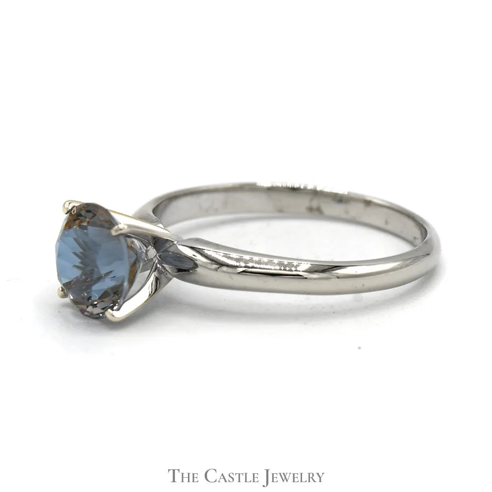 Round Mystic Topaz Solitaire Ring in 4 Prong 14k White Gold Setting