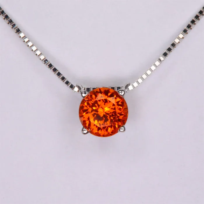 Round Spessartite Garnet Solitair Floating Gem Necklace 1.20ct