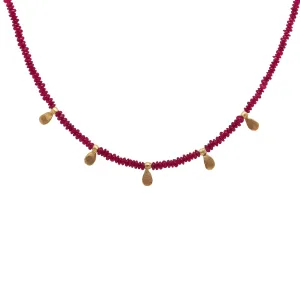 Ruby Beaded Necklace with 22K Yellow Gold Flakes