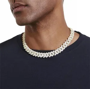 S925 Moissanite Diamond Prong Cuban Link Chain in 14K Gold - 15mm