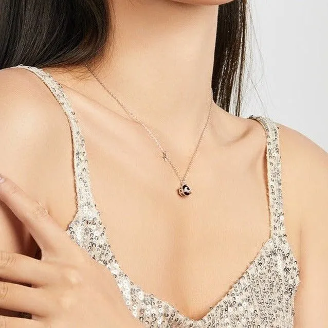 Saturn and Star Pendant with Diamond Necklace