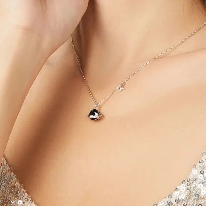 Saturn and Star Pendant with Diamond Necklace