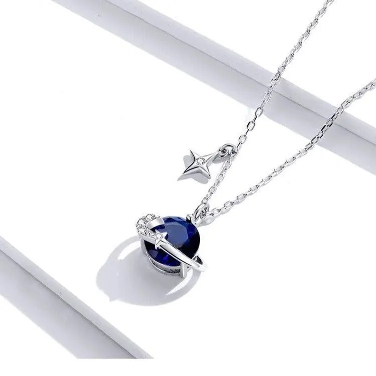 Saturn and Star Pendant with Diamond Necklace