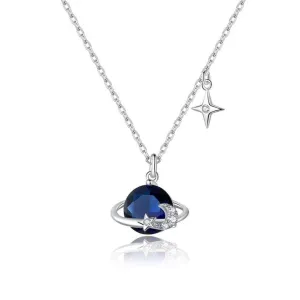 Saturn and Star Pendant with Diamond Necklace