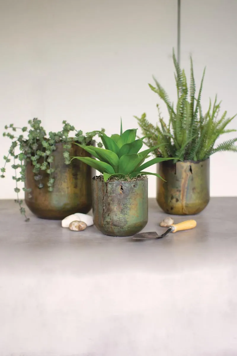 Set of 3 Rustic Verdigris Iron Planters