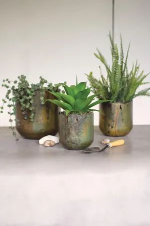 Set of 3 Rustic Verdigris Iron Planters