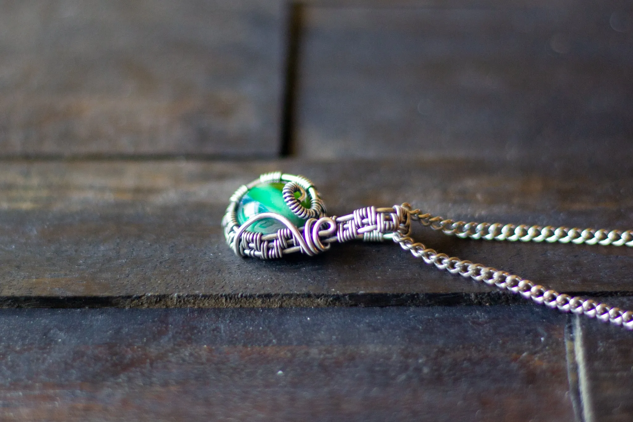 Shades of Green Fused Glass and Sterling Silver Mini Pendant
