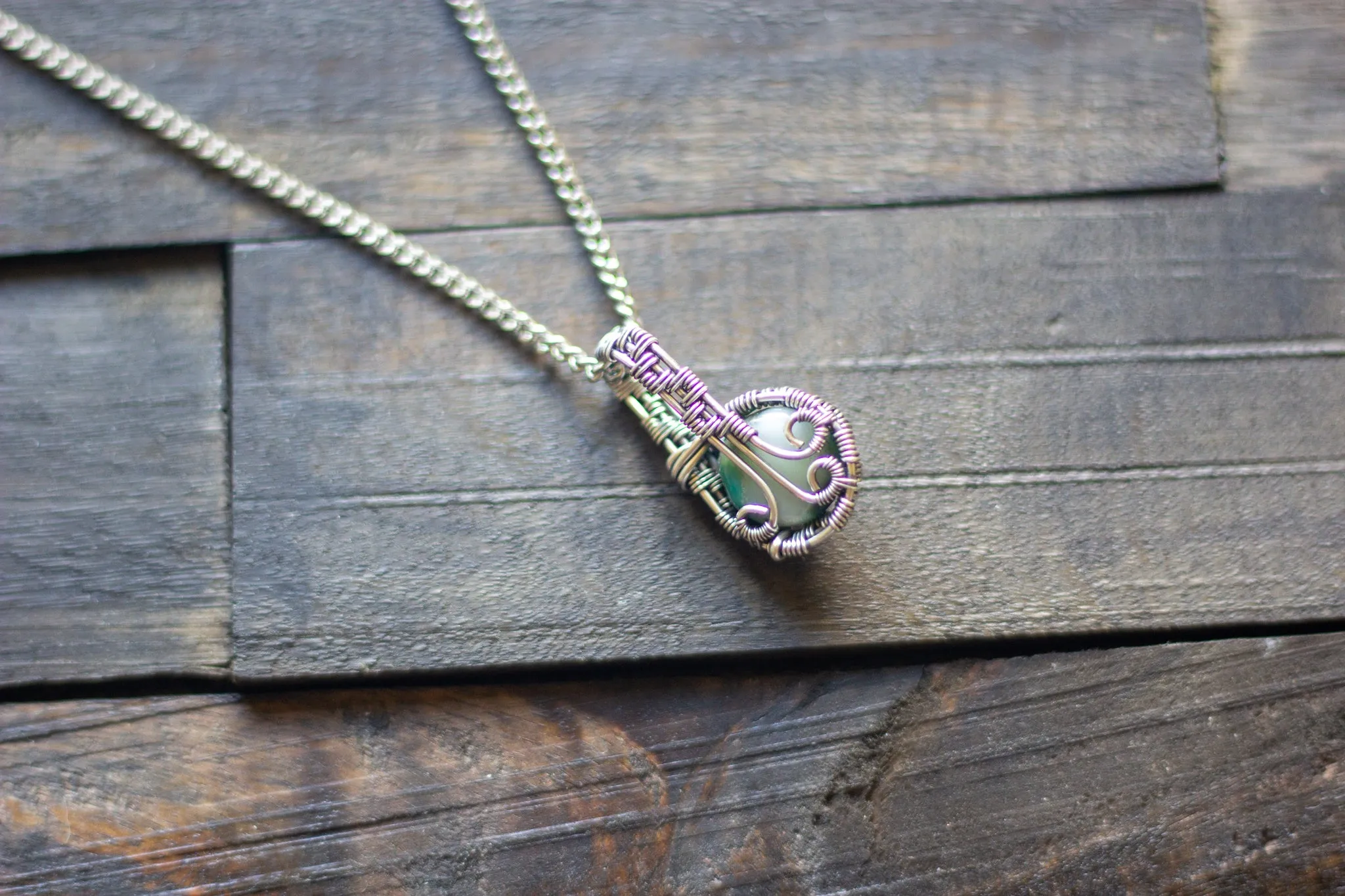 Shades of Green Fused Glass and Sterling Silver Mini Pendant