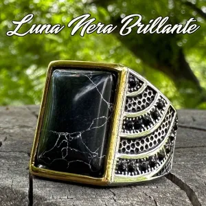 Shining Black Moon (aka; Luna Nera Brillante) Turquoise Ring (#415)