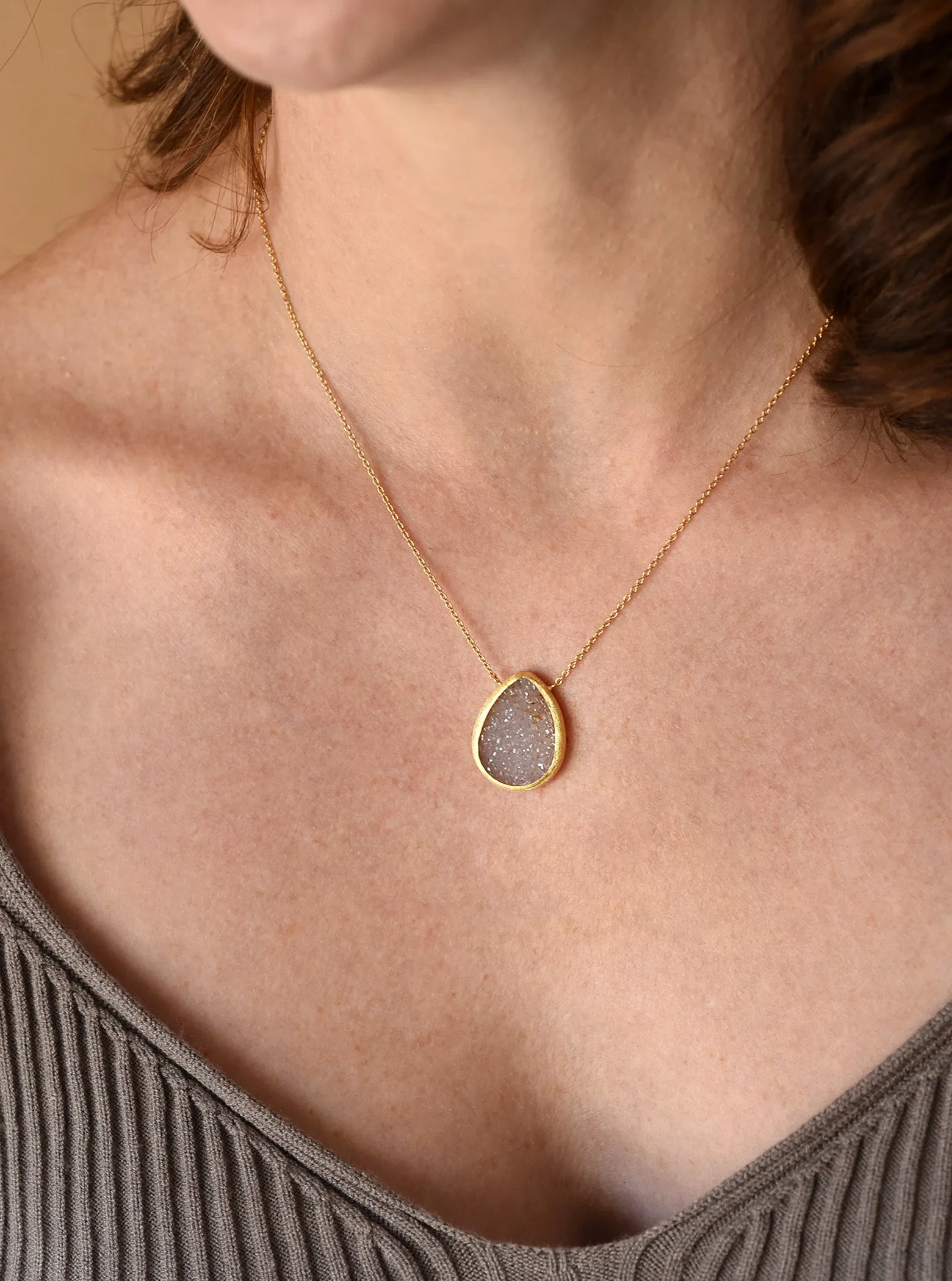 Shining Druzy Teardrop Necklace