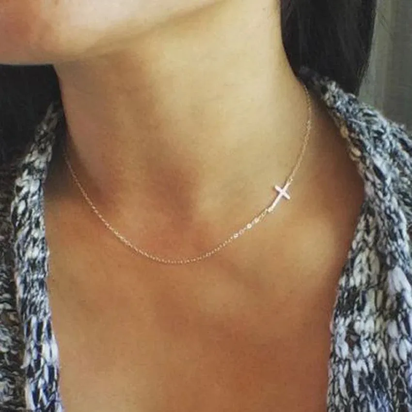 Sideway Mini Cross Necklace