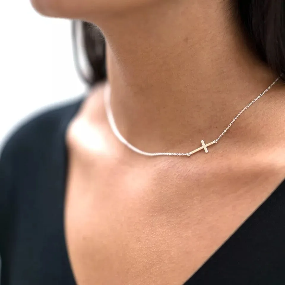 Sideway Mini Cross Necklace