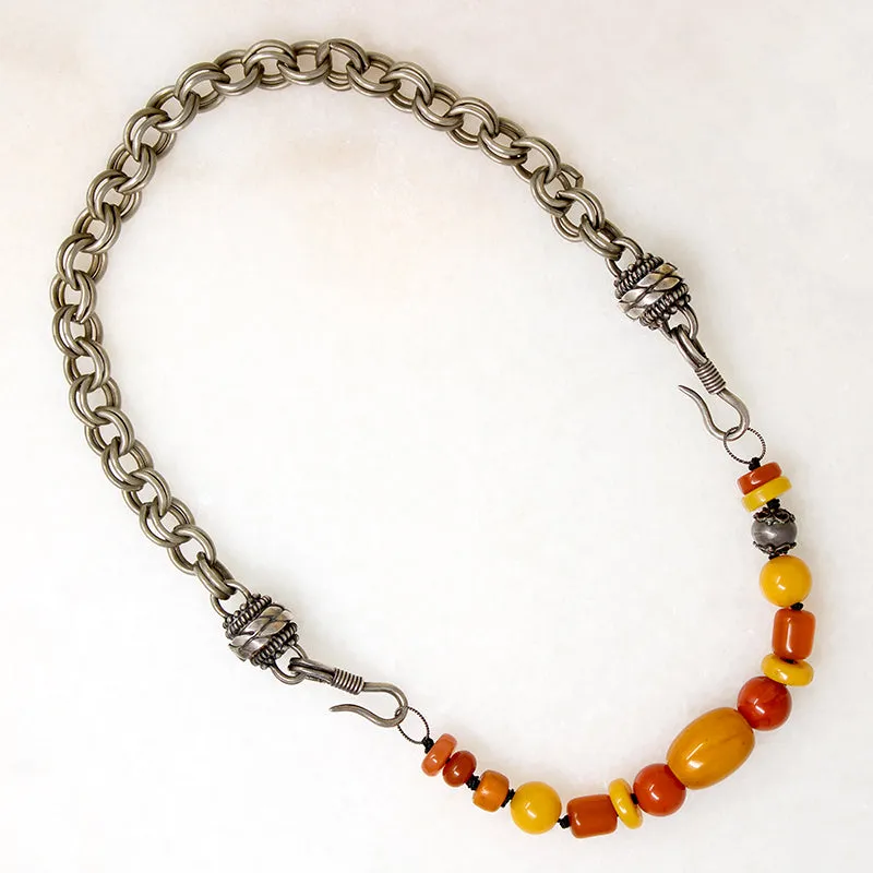 Silver Choker with Amber & Carnelian Beads by Ancient Influences
