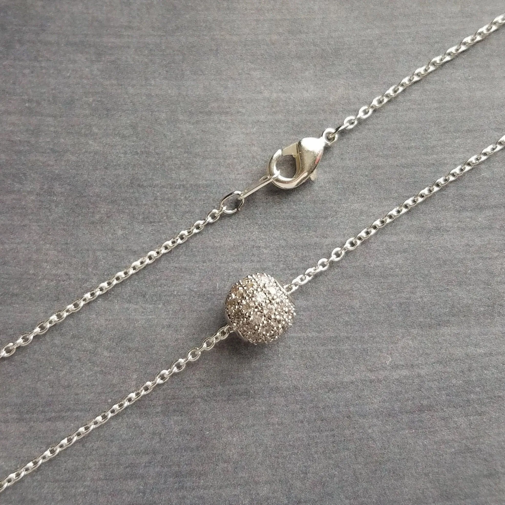 Silver Crystal Ball Necklace - round CZ pendant, faux diamond pave bead, thin chain, 8mm ball pendant, slider pendant, cubic zirconia charm